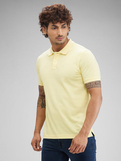 Parx Yellow Solid Regular Fit Cotton Blend T-Shirt