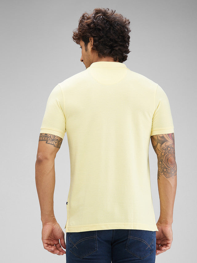 Parx Yellow Solid Regular Fit Cotton Blend T-Shirt