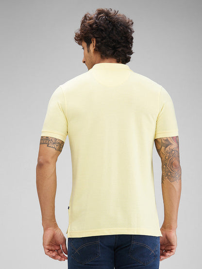 Parx Yellow Solid Regular Fit Cotton Blend T-Shirt