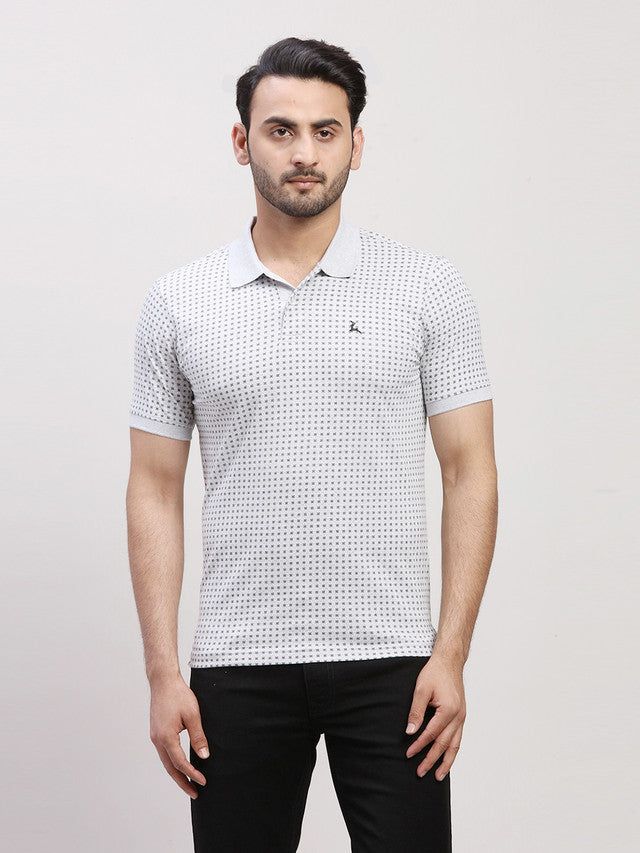 Parx Grey Printed Regular Fit Cotton T-Shirt