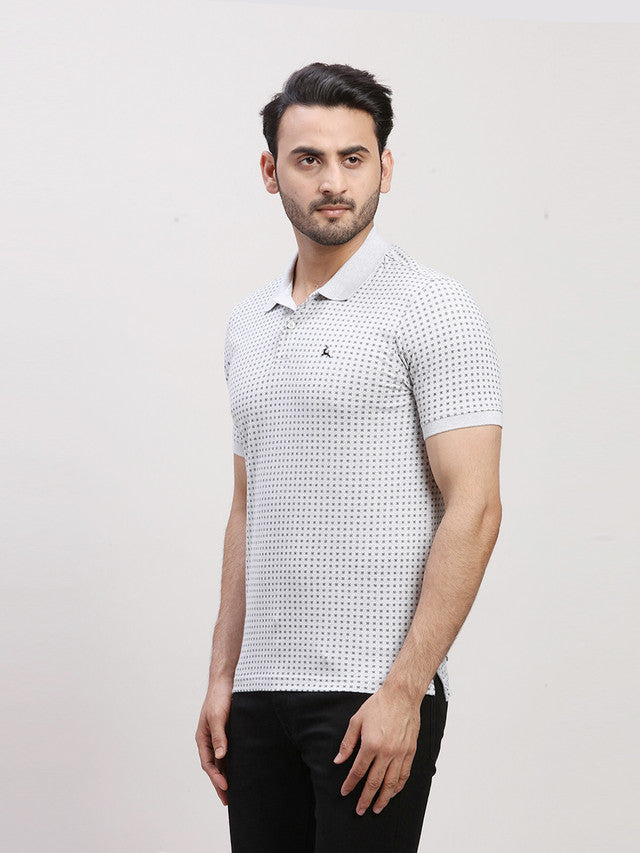 Parx Grey Printed Regular Fit Cotton T-Shirt