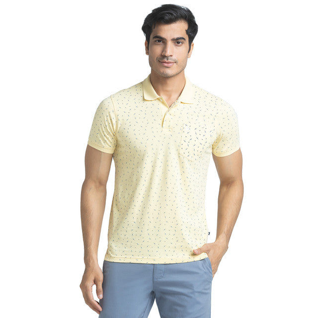 Parx Men Yellow Printed Regular Fit Half Sleeve Polo Neck T-Shirt