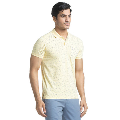 Parx Men Yellow Printed Regular Fit Half Sleeve Polo Neck T-Shirt