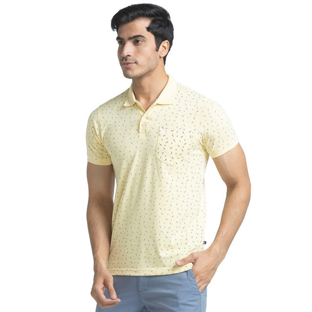 Parx Men Yellow Printed Regular Fit Half Sleeve Polo Neck T-Shirt