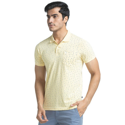 Parx Men Yellow Printed Regular Fit Half Sleeve Polo Neck T-Shirt