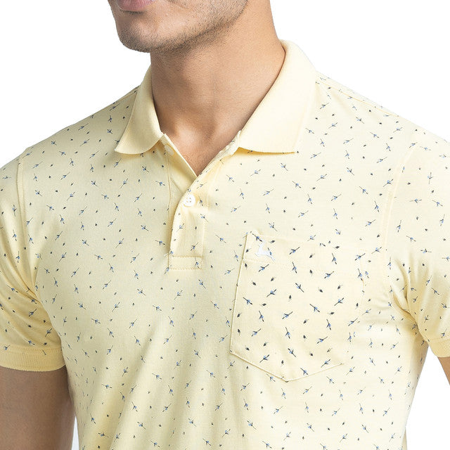 Parx Men Yellow Printed Regular Fit Half Sleeve Polo Neck T-Shirt