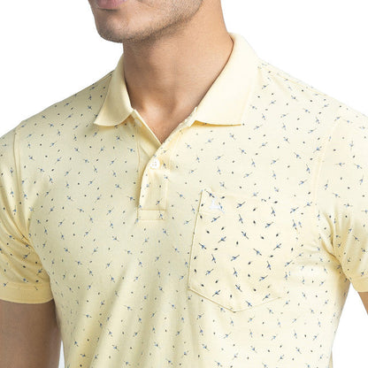 Parx Men Yellow Printed Regular Fit Half Sleeve Polo Neck T-Shirt