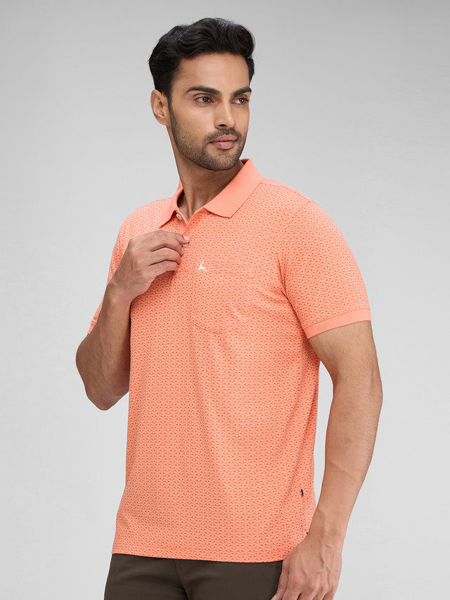 Parx Orange Printed Regular Fit Cotton T-Shirt