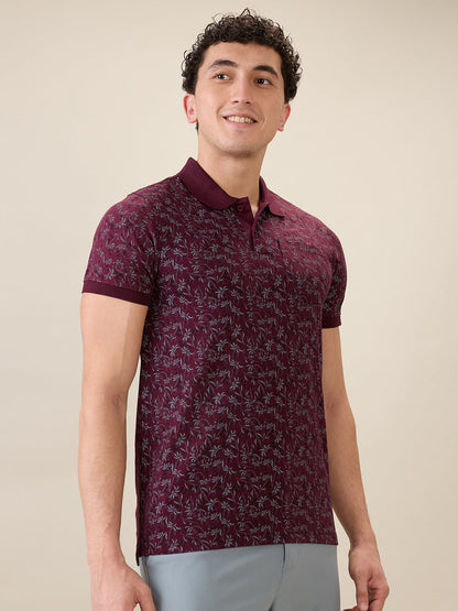 Parx Men Purple Printed Regular Fit Cotton Blend Half Sleeve T-Shirt