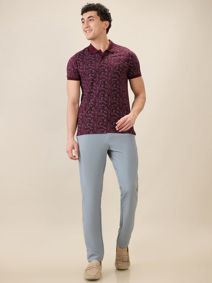 Parx Men Purple Printed Regular Fit Cotton Blend Half Sleeve T-Shirt