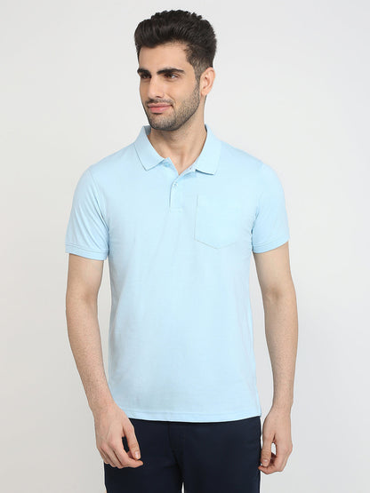 Parx Men Blue Solid Regular Fit Cotton Blend T-Shirt