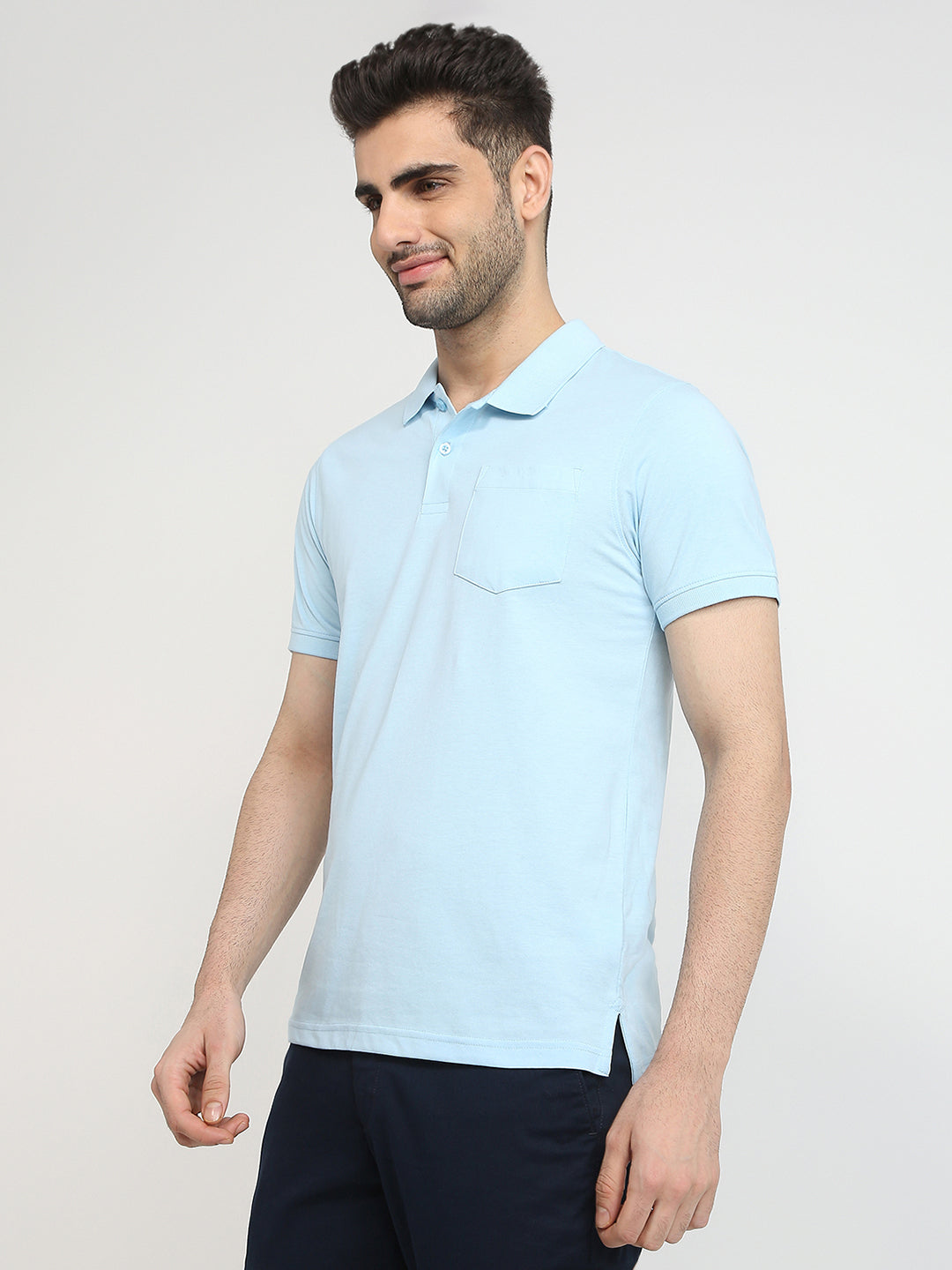 Parx Men Blue Solid Regular Fit Cotton Blend T-Shirt