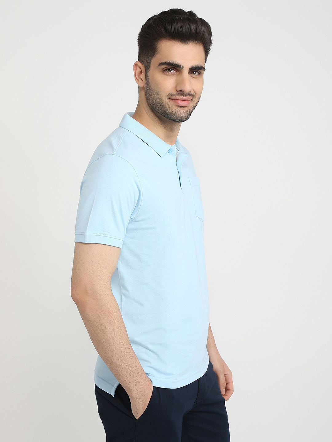 Parx Men Blue Solid Regular Fit Cotton Blend T-Shirt