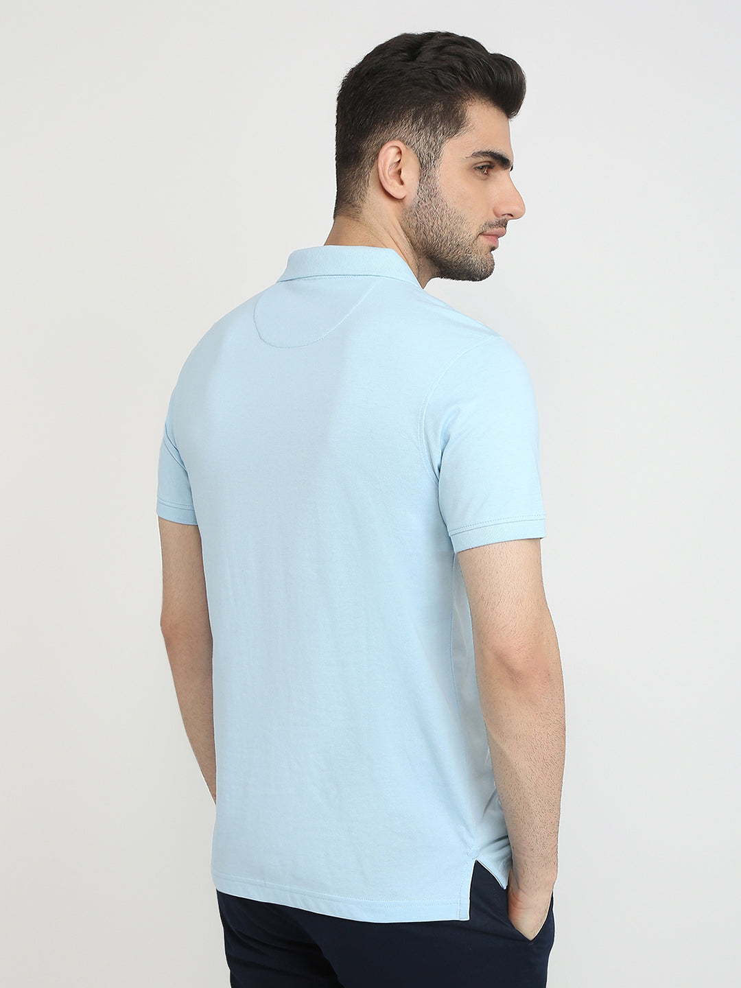 Parx Men Blue Solid Regular Fit Cotton Blend T-Shirt