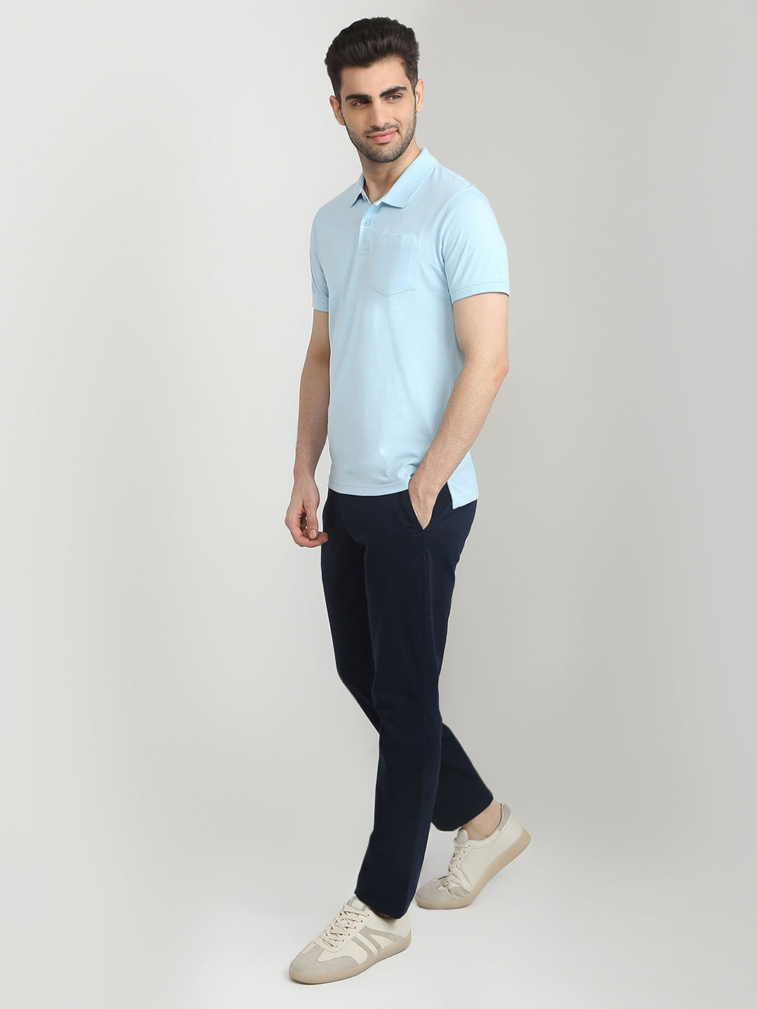 Parx Men Blue Solid Regular Fit Cotton Blend T-Shirt