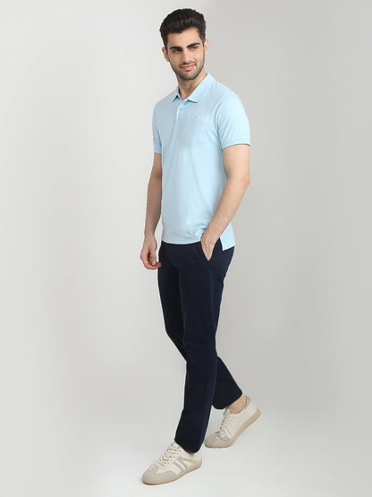 Parx Men Blue Solid Regular Fit Cotton Blend T-Shirt