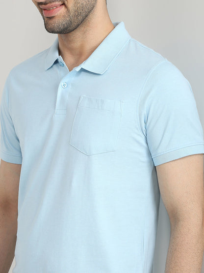 Parx Men Blue Solid Regular Fit Cotton Blend T-Shirt