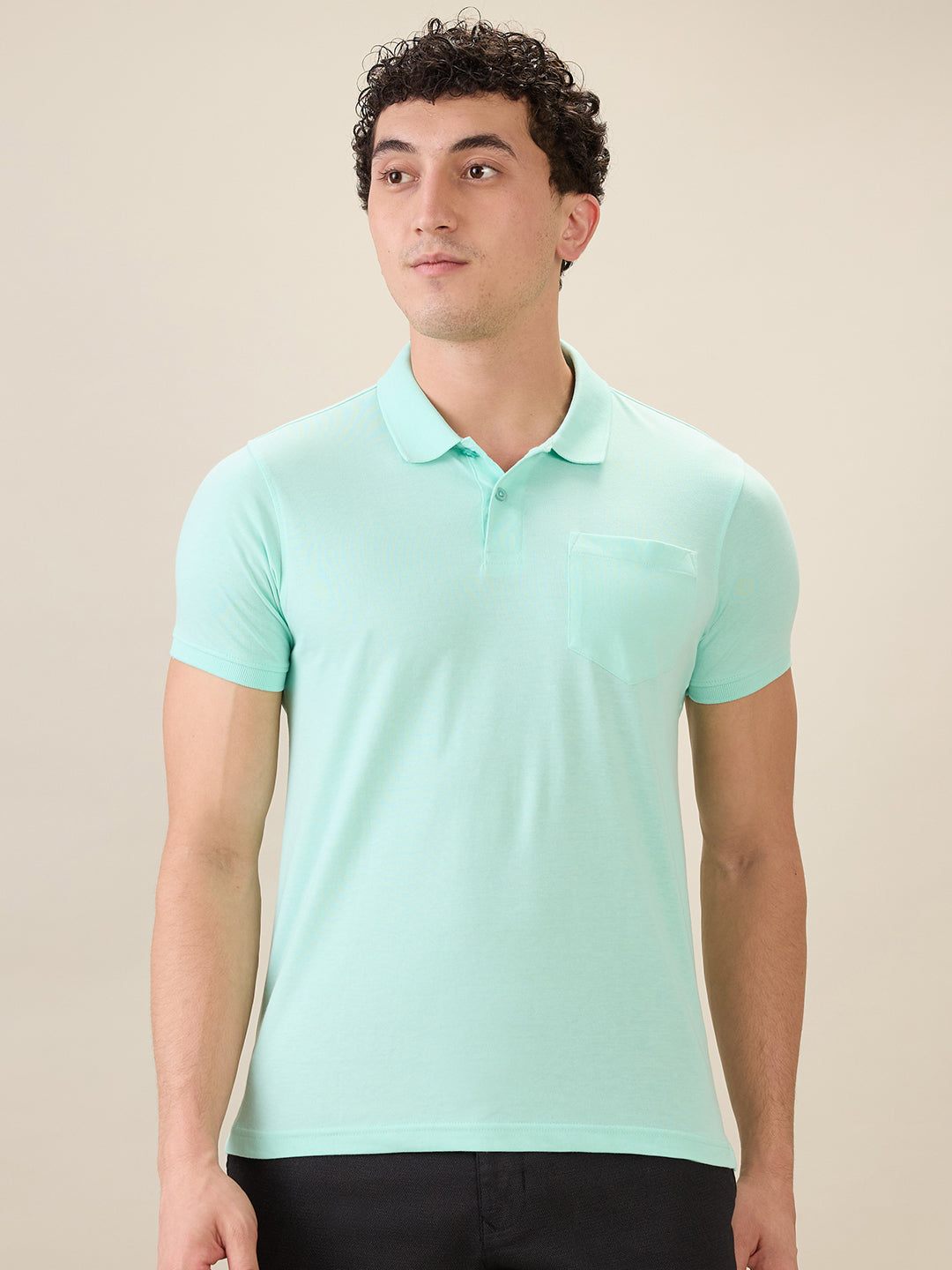 Parx Men Green Solid Regular Fit Cotton Blend Half Sleeve T-Shirt