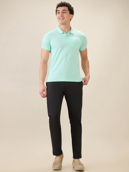 Parx Men Green Solid Regular Fit Cotton Blend Half Sleeve T-Shirt