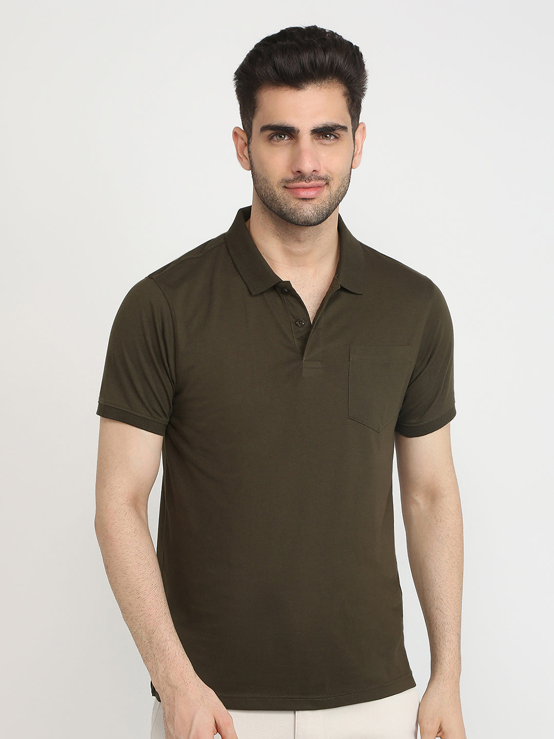 Parx Men Green Solid Regular Fit Cotton Blend T-Shirt