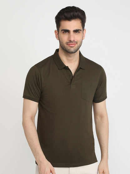 Parx Men Green Solid Regular Fit Cotton Blend T-Shirt