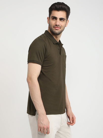 Parx Men Green Solid Regular Fit Cotton Blend T-Shirt