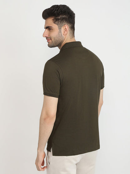Parx Men Green Solid Regular Fit Cotton Blend T-Shirt