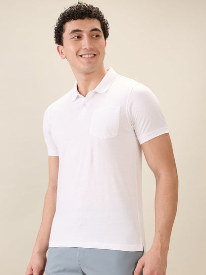 Parx Men White Solid Regular Fit Cotton Blend Half Sleeve T-Shirt