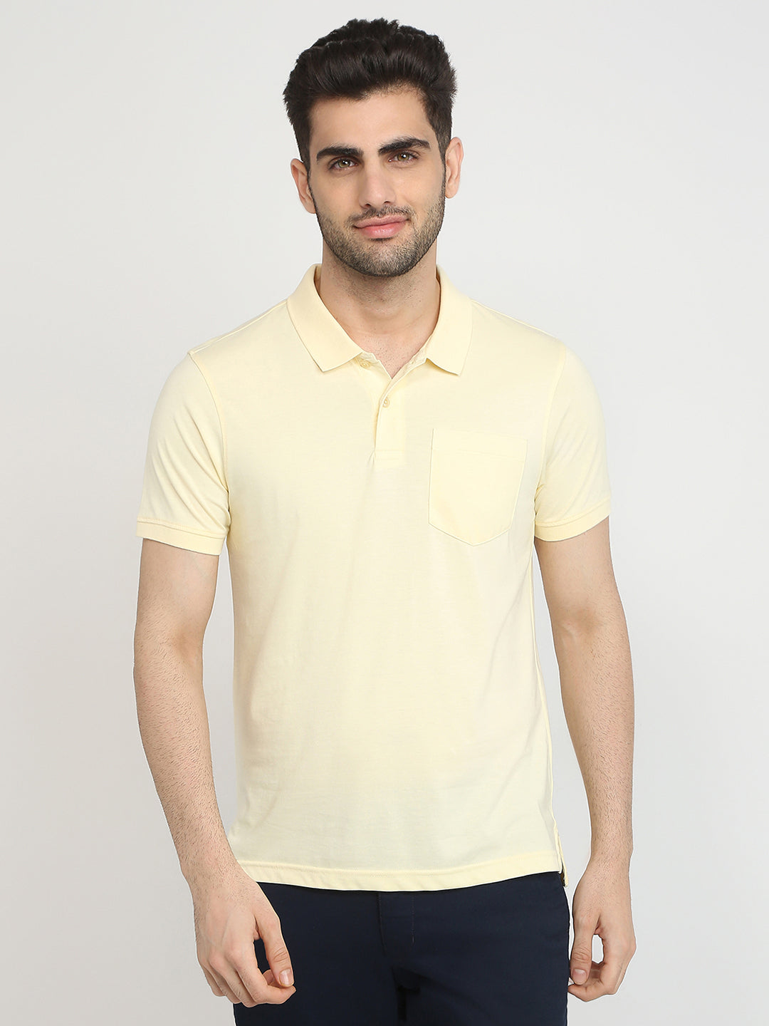 Parx Men Yellow Solid Regular Fit Cotton Blend T-Shirt