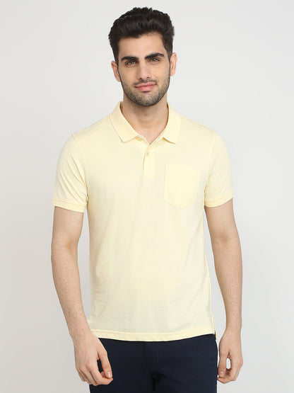 Parx Men Yellow Solid Regular Fit Cotton Blend T-Shirt