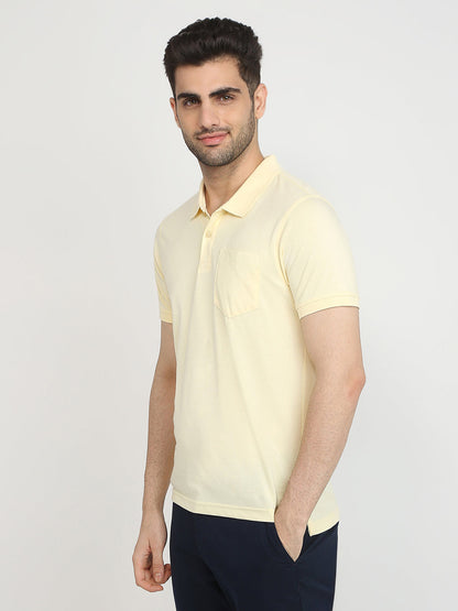 Parx Men Yellow Solid Regular Fit Cotton Blend T-Shirt