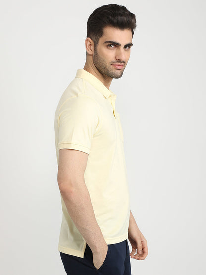 Parx Men Yellow Solid Regular Fit Cotton Blend T-Shirt