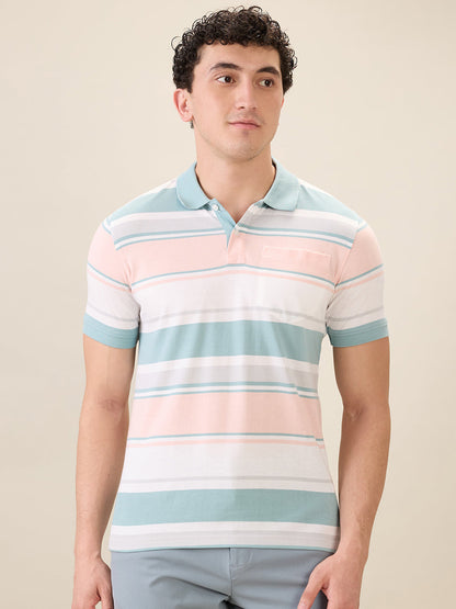 Parx Men Green Yarn Dyed Regular Fit Cotton Blend Half Sleeve T-Shirt