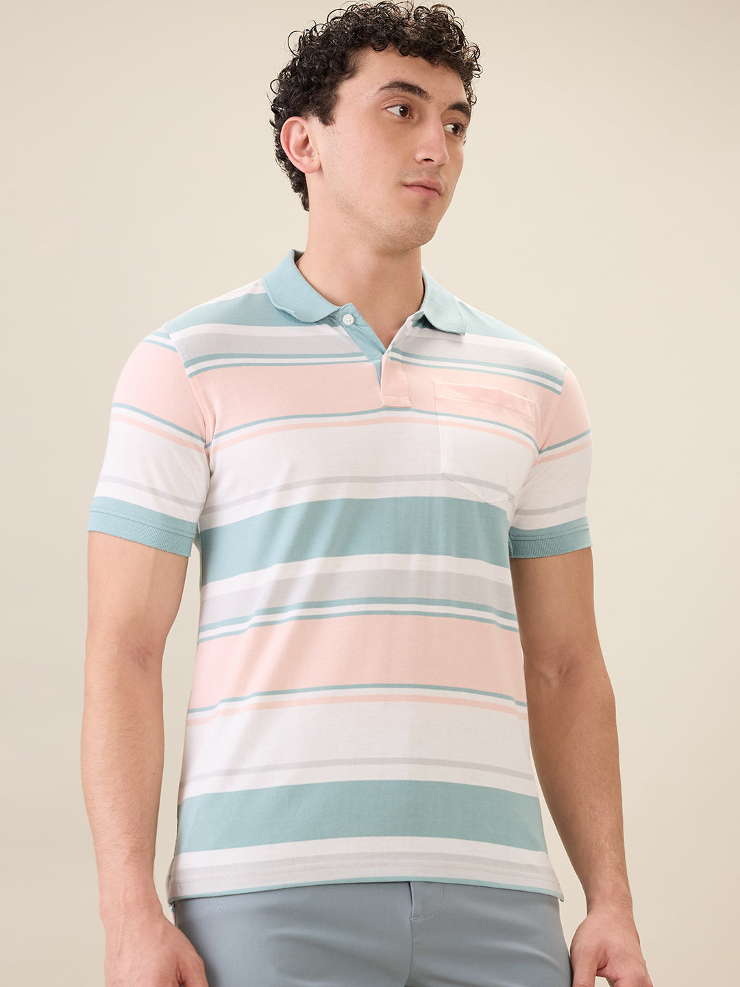 Parx Men Green Yarn Dyed Regular Fit Cotton Blend Half Sleeve T-Shirt