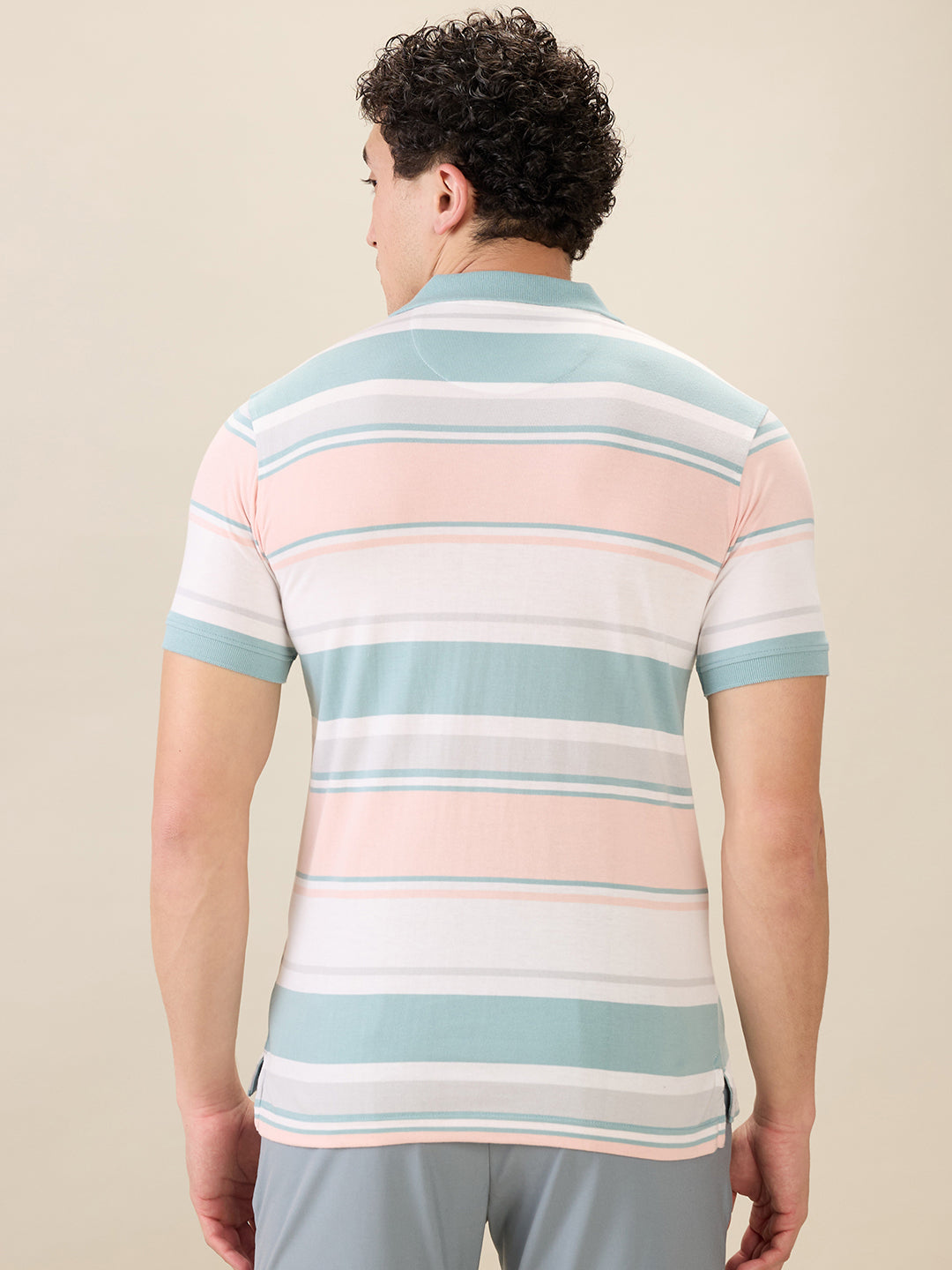 Parx Men Green Yarn Dyed Regular Fit Cotton Blend Half Sleeve T-Shirt