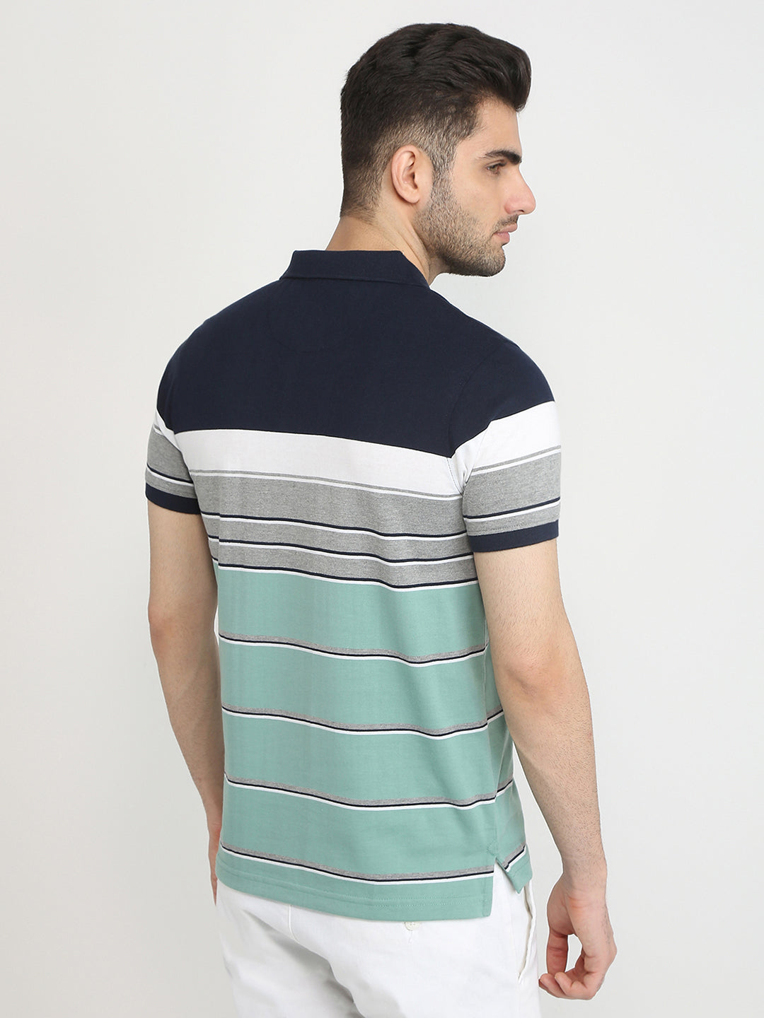 Parx Men Blue Yarn Dyed Regular Fit Cotton Blend T-Shirt