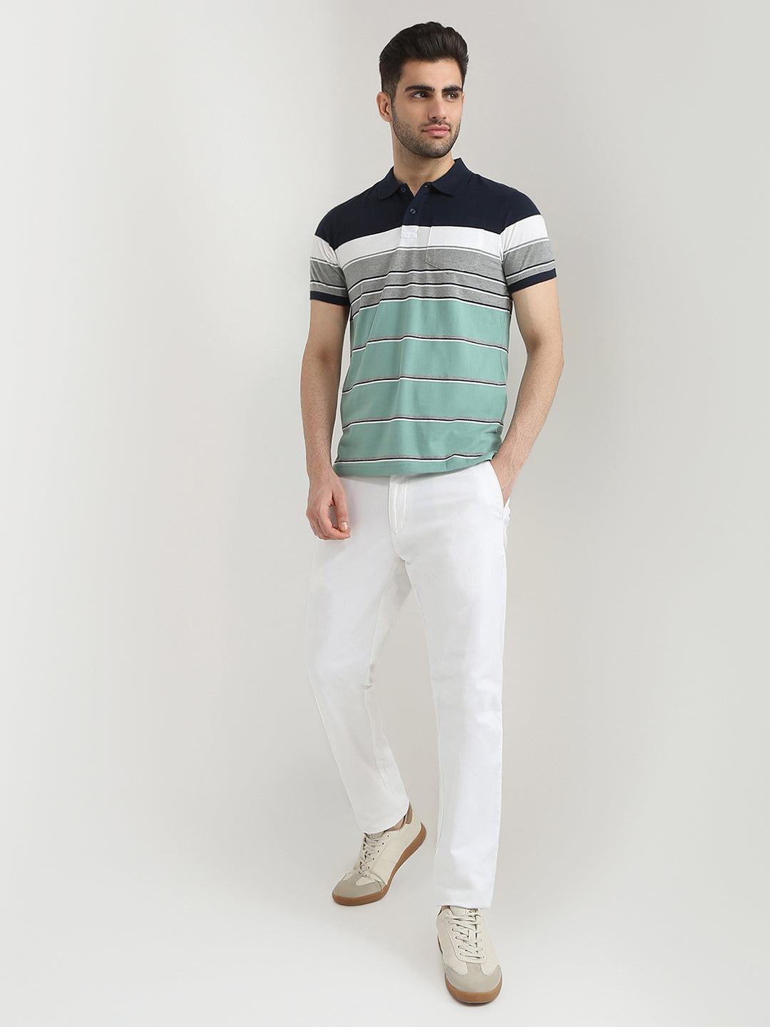 Parx Men Blue Yarn Dyed Regular Fit Cotton Blend T-Shirt