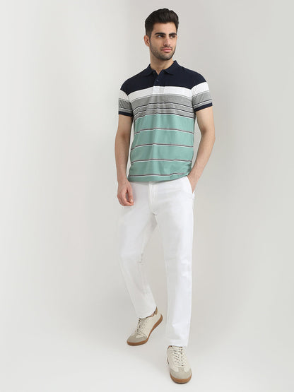 Parx Men Blue Yarn Dyed Regular Fit Cotton Blend T-Shirt