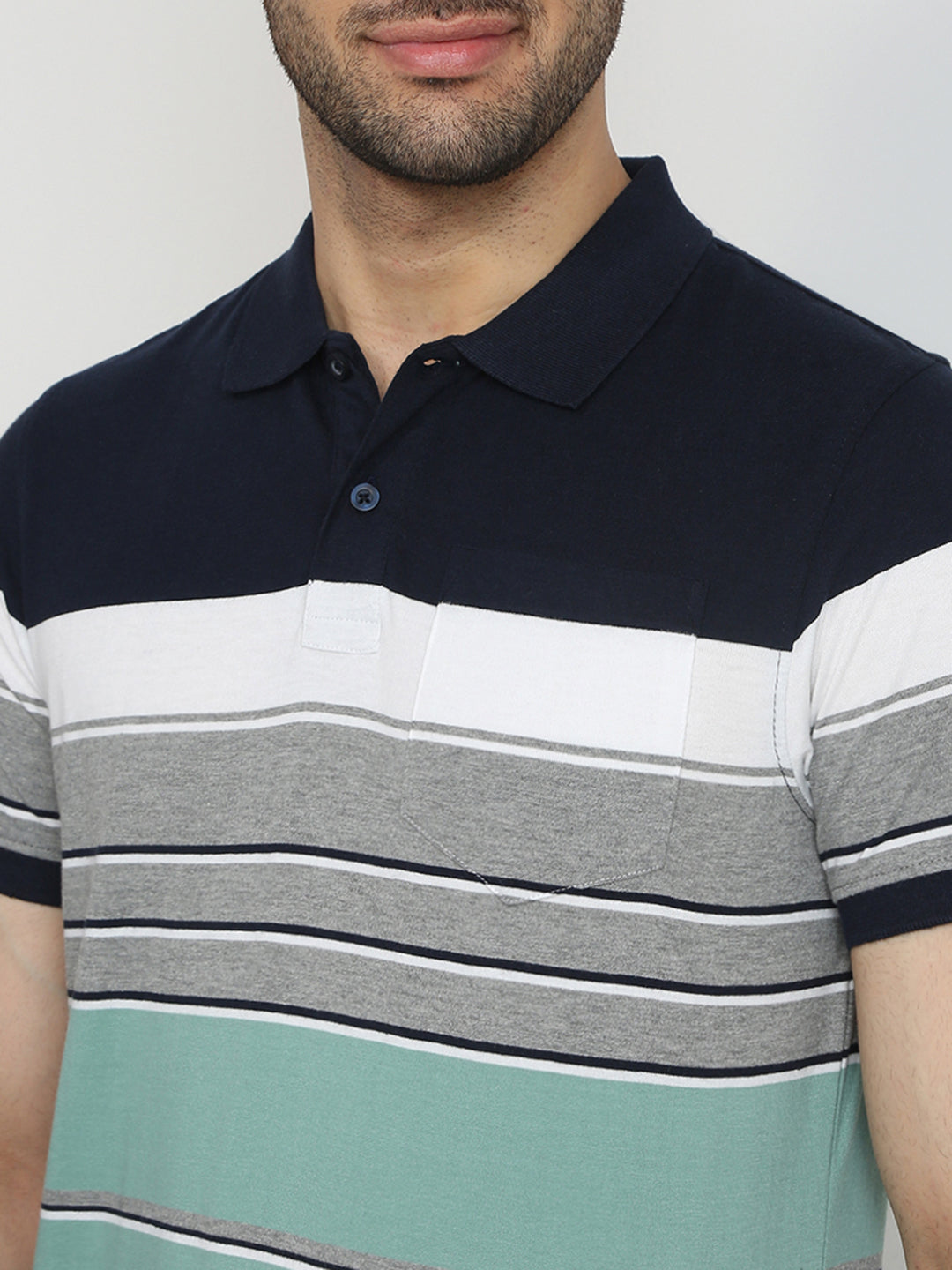 Parx Men Blue Yarn Dyed Regular Fit Cotton Blend T-Shirt