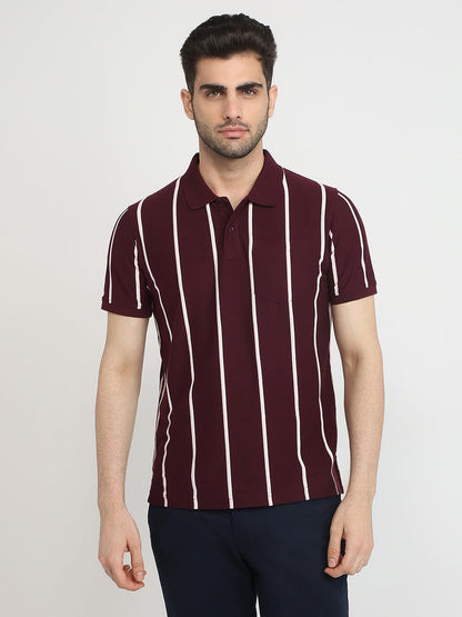 Parx Men Purple Yarn Dyed Regular Fit Cotton Blend T-Shirt