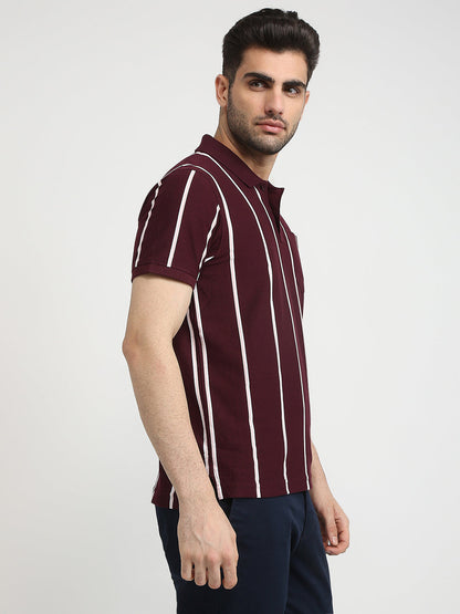 Parx Men Purple Yarn Dyed Regular Fit Cotton Blend T-Shirt