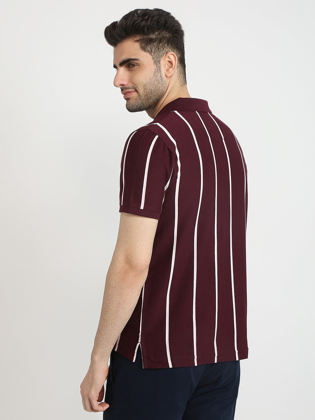 Parx Men Purple Yarn Dyed Regular Fit Cotton Blend T-Shirt