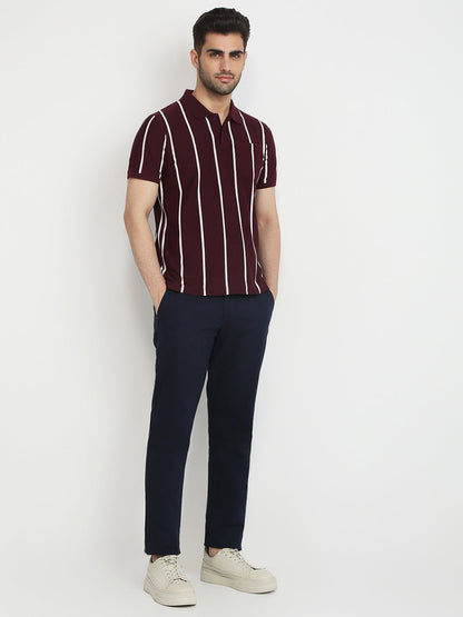 Parx Men Purple Yarn Dyed Regular Fit Cotton Blend T-Shirt