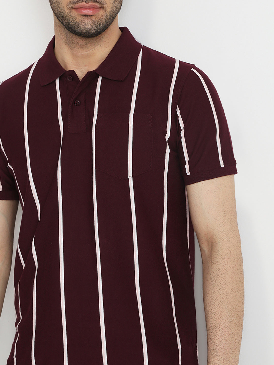 Parx Men Purple Yarn Dyed Regular Fit Cotton Blend T-Shirt