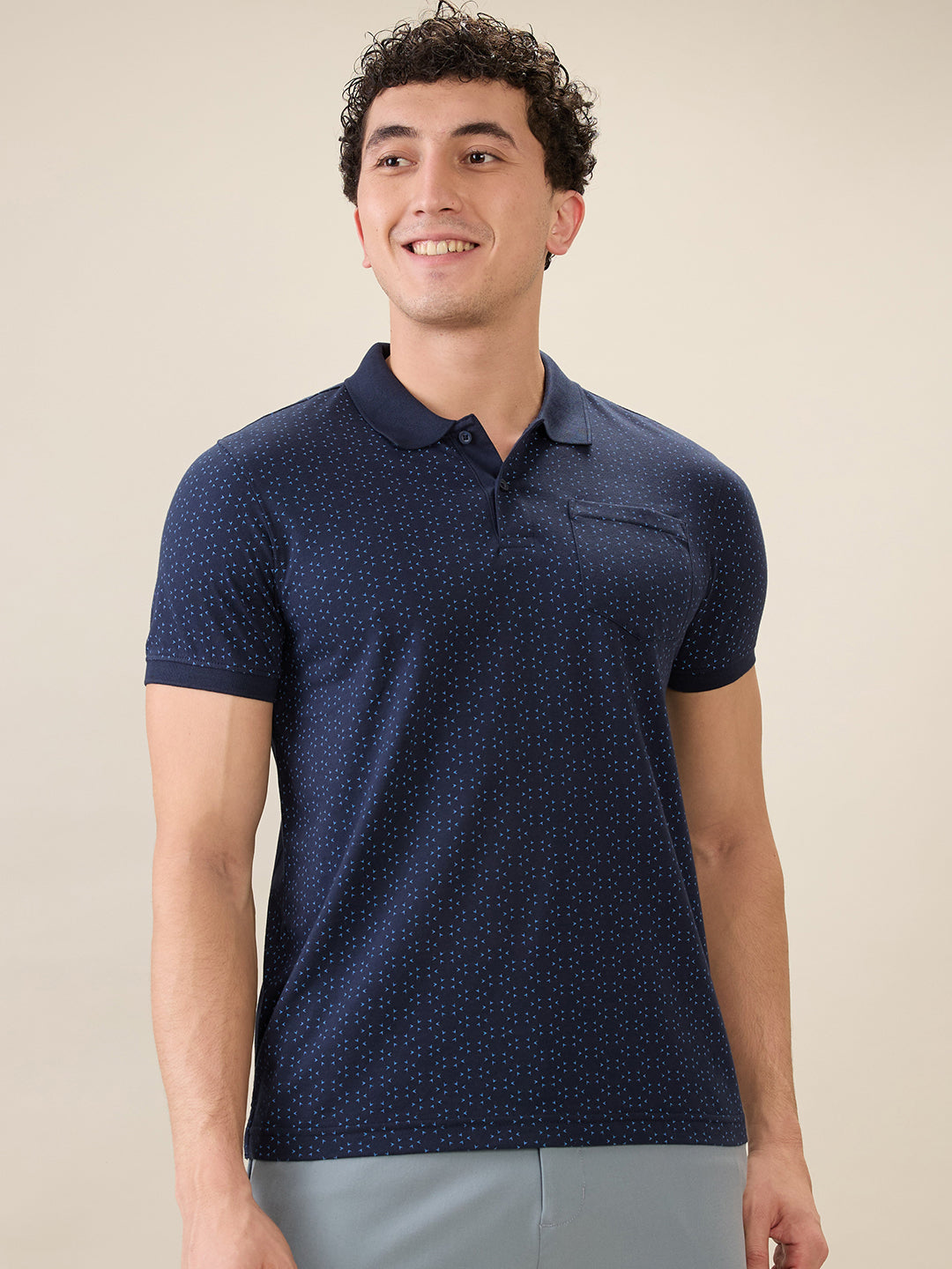 Parx Men Blue Printed Regular Fit Cotton Blend Half Sleeve T-Shirt