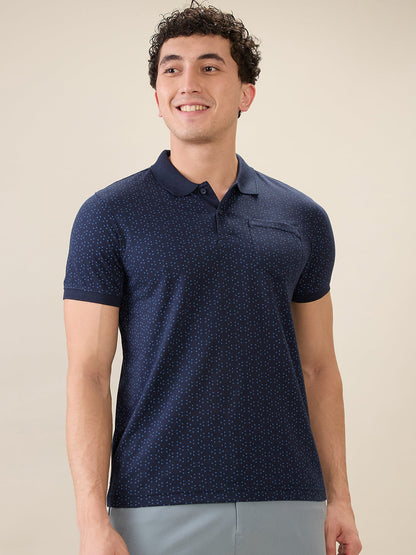 Parx Men Blue Printed Regular Fit Cotton Blend Half Sleeve T-Shirt
