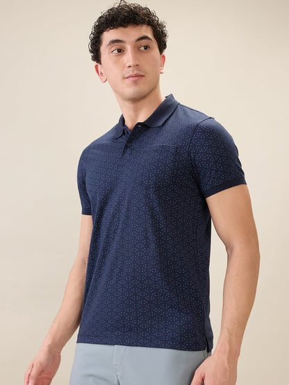 Parx Men Blue Printed Regular Fit Cotton Blend Half Sleeve T-Shirt