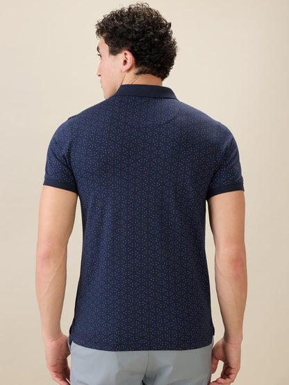 Parx Men Blue Printed Regular Fit Cotton Blend Half Sleeve T-Shirt
