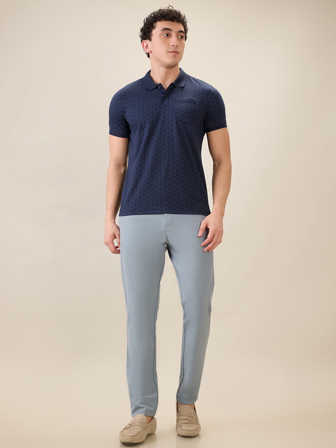 Parx Men Blue Printed Regular Fit Cotton Blend Half Sleeve T-Shirt