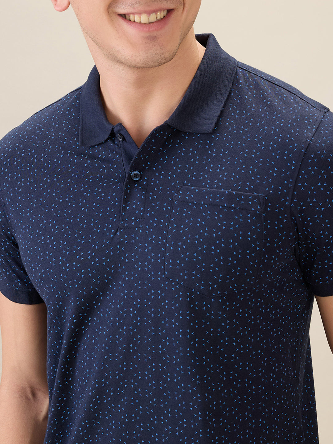 Parx Men Blue Printed Regular Fit Cotton Blend Half Sleeve T-Shirt